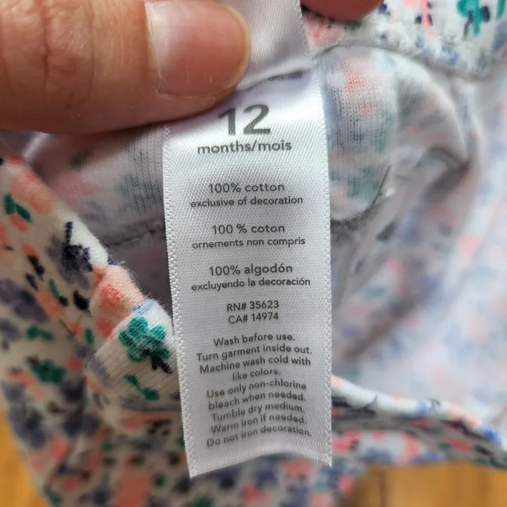 Carter's 2 Piece Outfit Bodysuit and Pants Elephant Flowers Baby Infant 12 Month